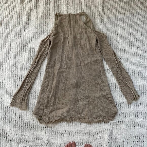 Kitz by Kit Willow Distressed Open Shoulder Tan Mini Dress - Size Small - Picture 3 of 4